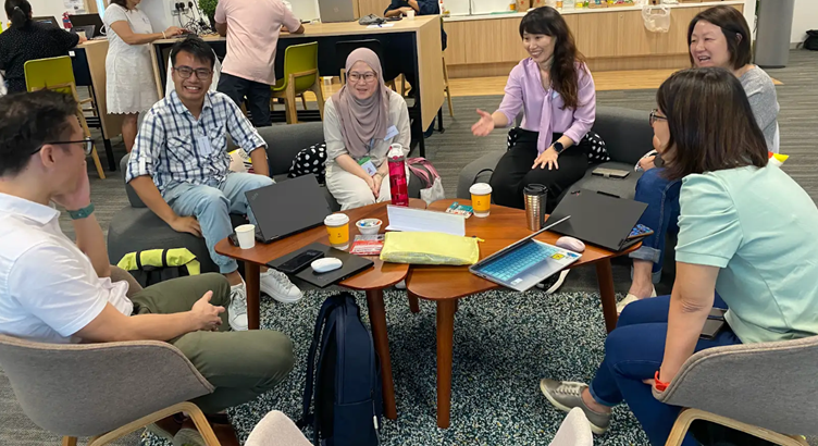 a group of people discussing